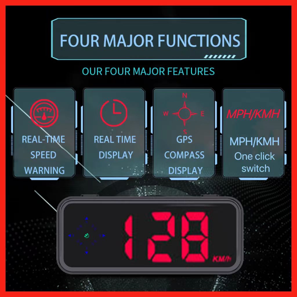 Digital GPS Speedometer New HUD Car Head Up Display LCD Display with MPH/KMH Digital Speed Compass for All Vehicle 7 Colors switch to your favorite color