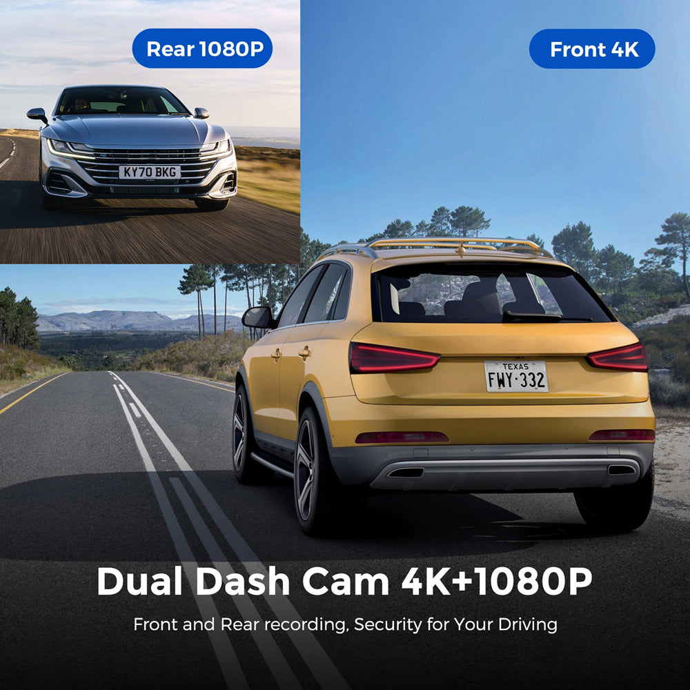 4K Dash Cam Front and Rear  Free 64GB Card, Built-in WiFi, Dash Camera for Cars, Car Camera, Dual Dashcams for Cars with Night Vision, 24 Hours Parking Monitor, Loop Recording