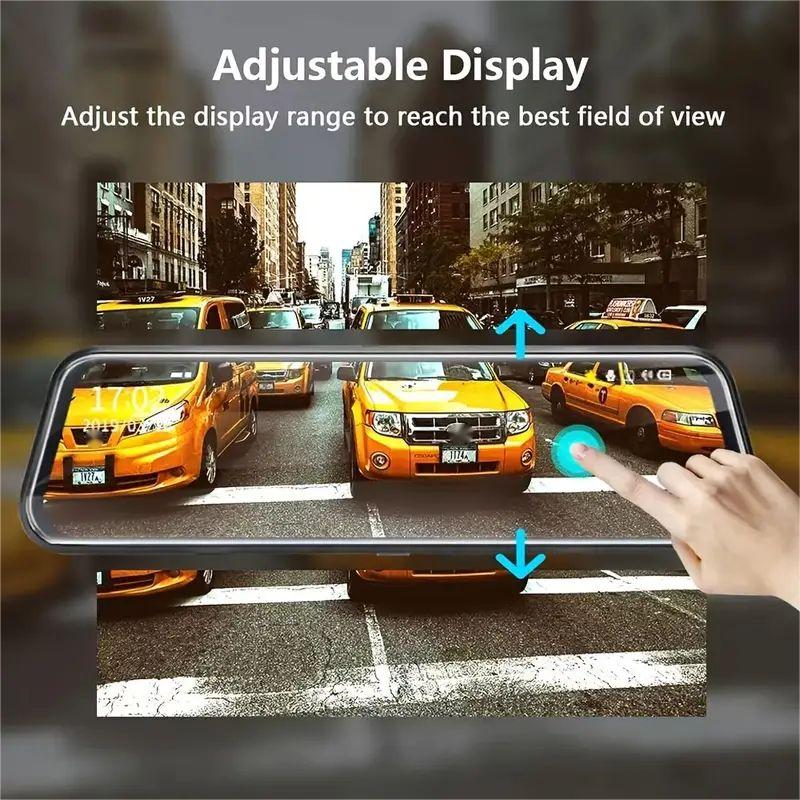 10'' Mirror Dash Cam Night Vision 1080P FHD Full Touch Screen Front and Rear View Backup Camera for Cars Loop Recording Streaming Media 170°Wide Angle