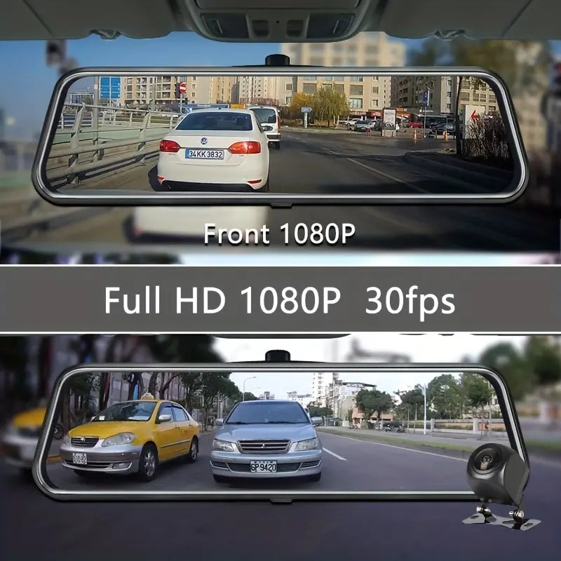 10'' Mirror Dash Cam Night Vision 1080P FHD Full Touch Screen Front and Rear View Backup Camera for Cars Loop Recording Streaming Media 170°Wide Angle