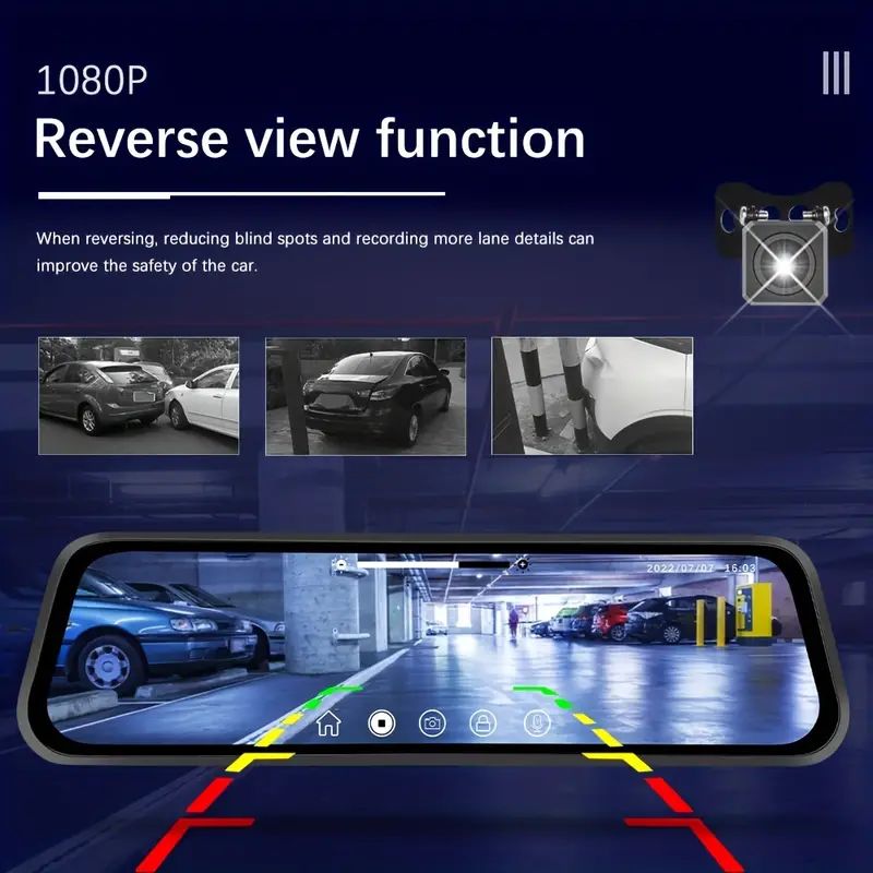 10'' Mirror Dash Cam Night Vision 1080P FHD Full Touch Screen Front and Rear View Backup Camera for Cars Loop Recording Streaming Media 170°Wide Angle