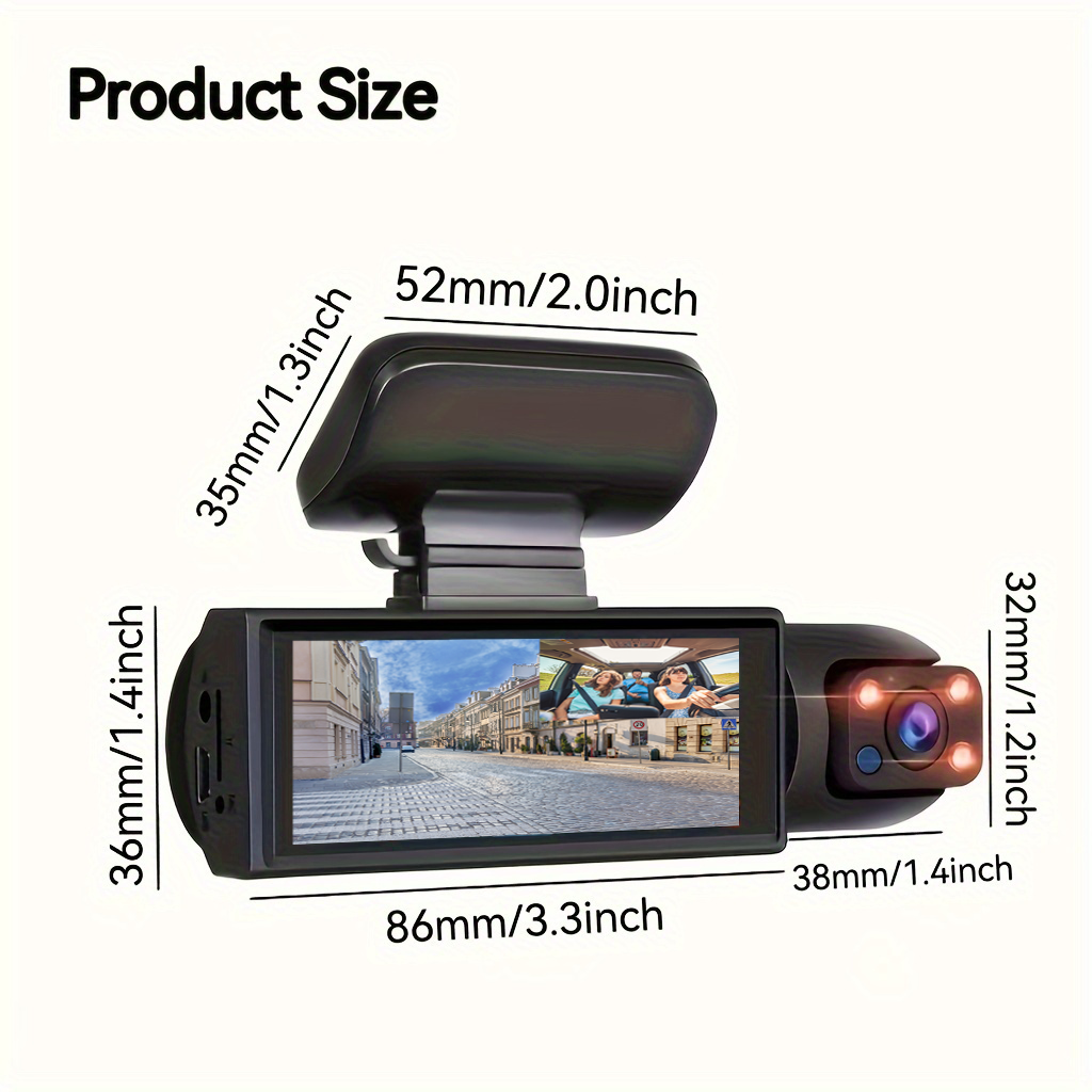 Front & Inner Dashcam, 1 Count Dash Camera for Car, Wide Angle Car Driving Recorder with IR Night-Vision G Sensor, 3.16 Inch IPS Screen 1080P HD Camera with Dual Lens, Fall Gift, Birthday Gifts