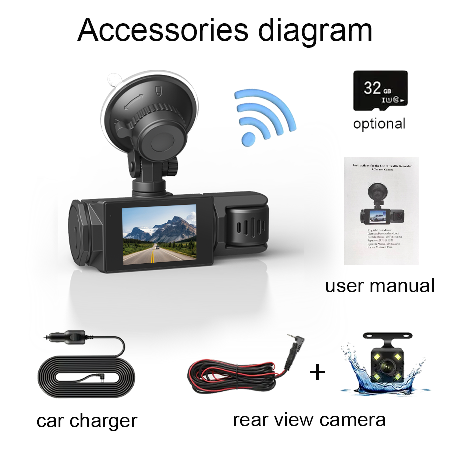 Front & Rear&Inner Dashcam, 1 Count Dash Camera for Car, Wide Angle Car Driving Recorder with IR Night-Vision G Sensor,  Built-in WiFi 1080P HD Camera with 3 Lens, Fall Gift, Birthday Gifts