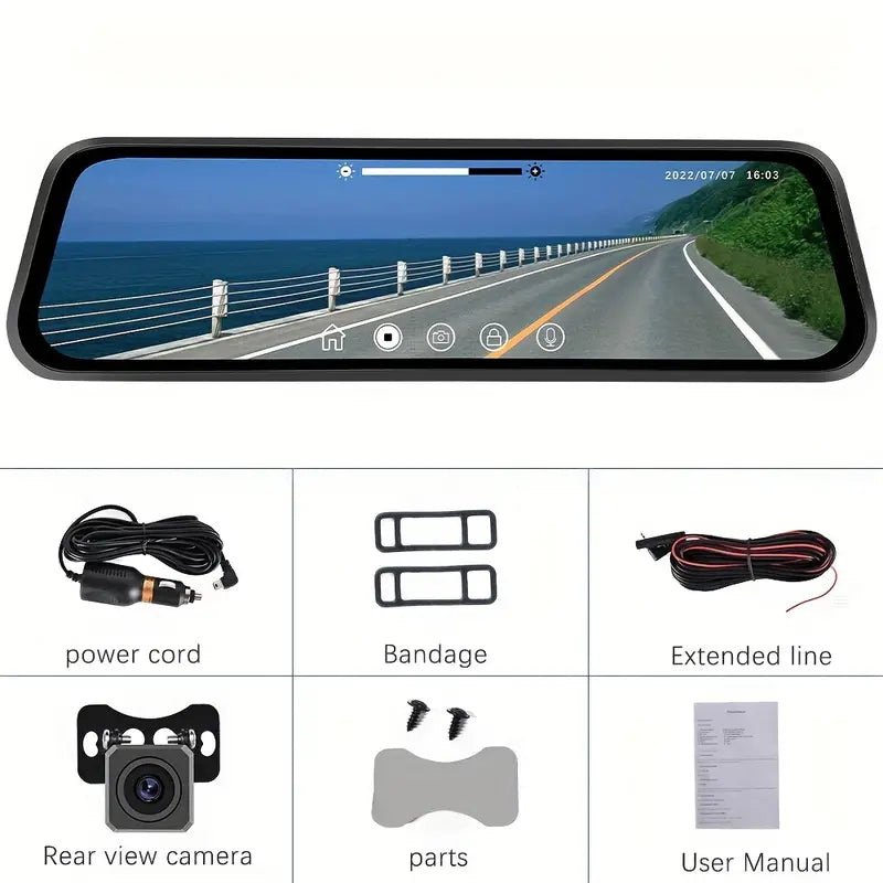 10'' Mirror Dash Cam Night Vision 1080P FHD Full Touch Screen Front and Rear View Backup Camera for Cars Loop Recording Streaming Media 170°Wide Angle